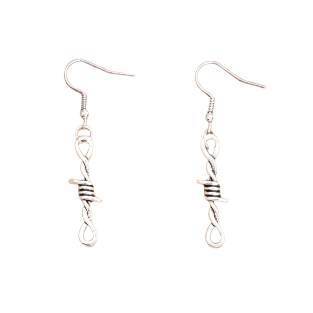 Silver Tone Barbwire Drop Earrings